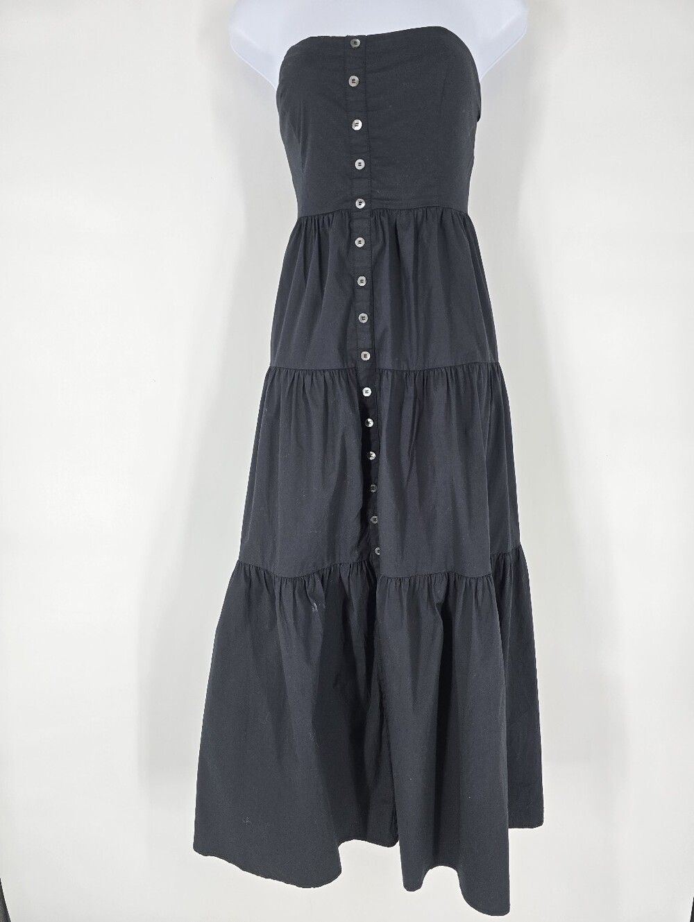 Staud Elroy Black Tiered Midi Dress Cotton Strapless Size M